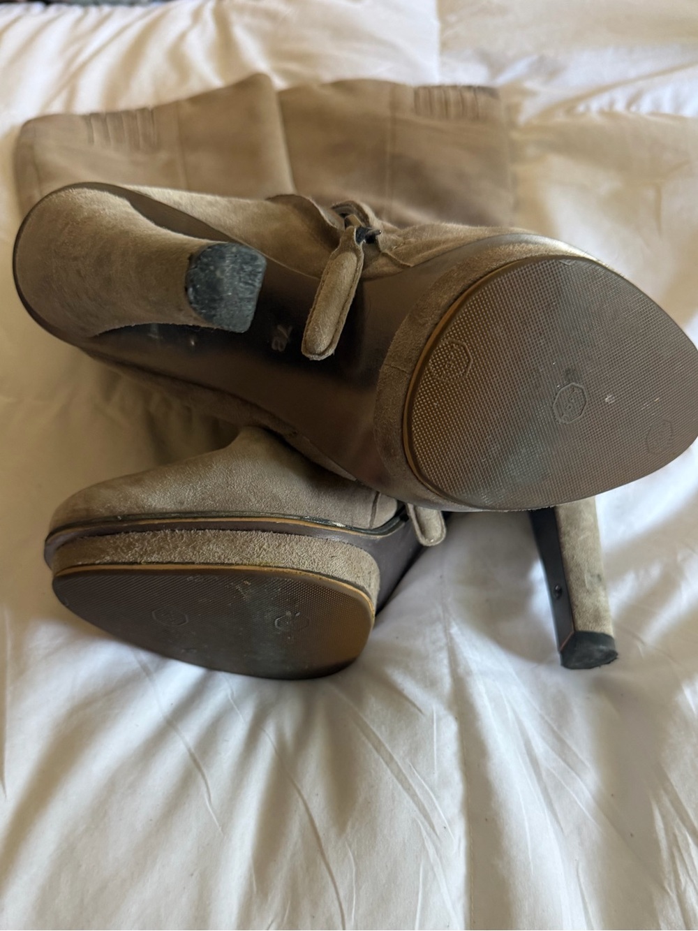 BCBG Neptune Knee-High Suede Platform Heel Boots - Taupe - Picture 5 of 11